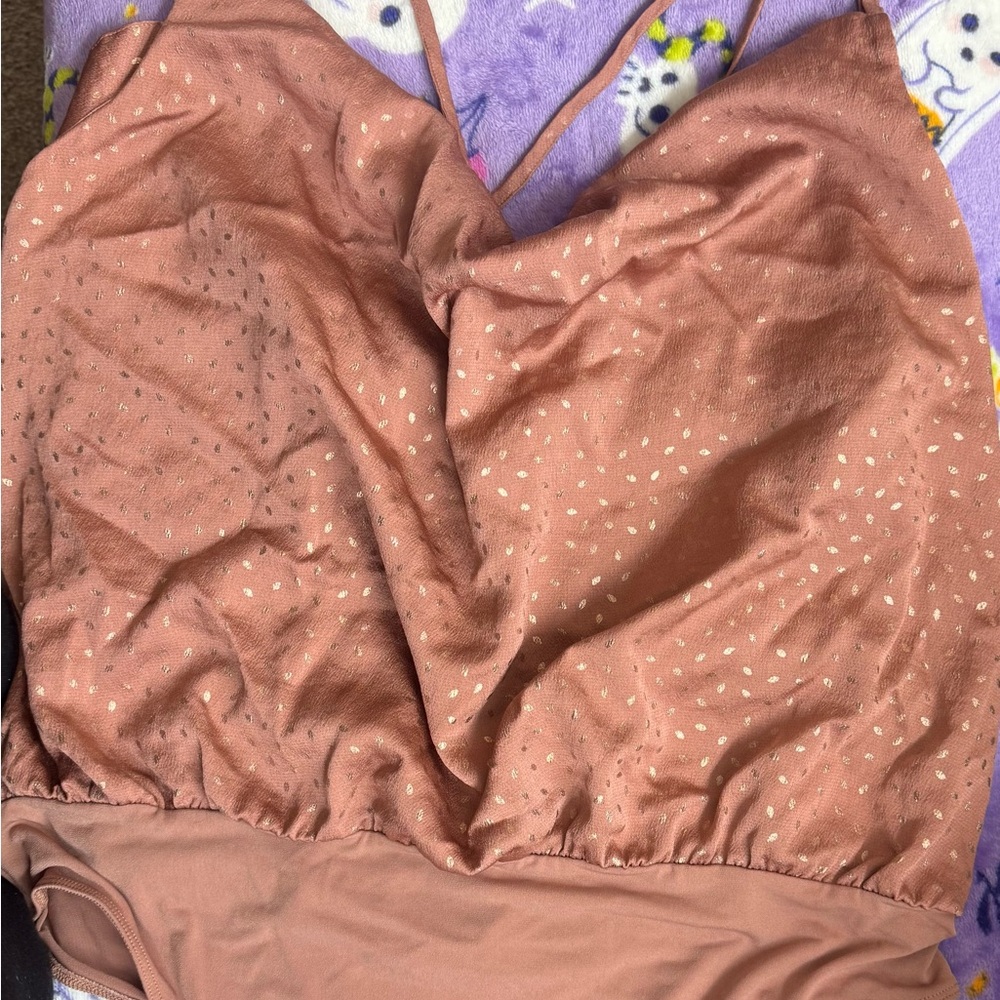 Express rose gold Bodysuit with Silky Wrap Design